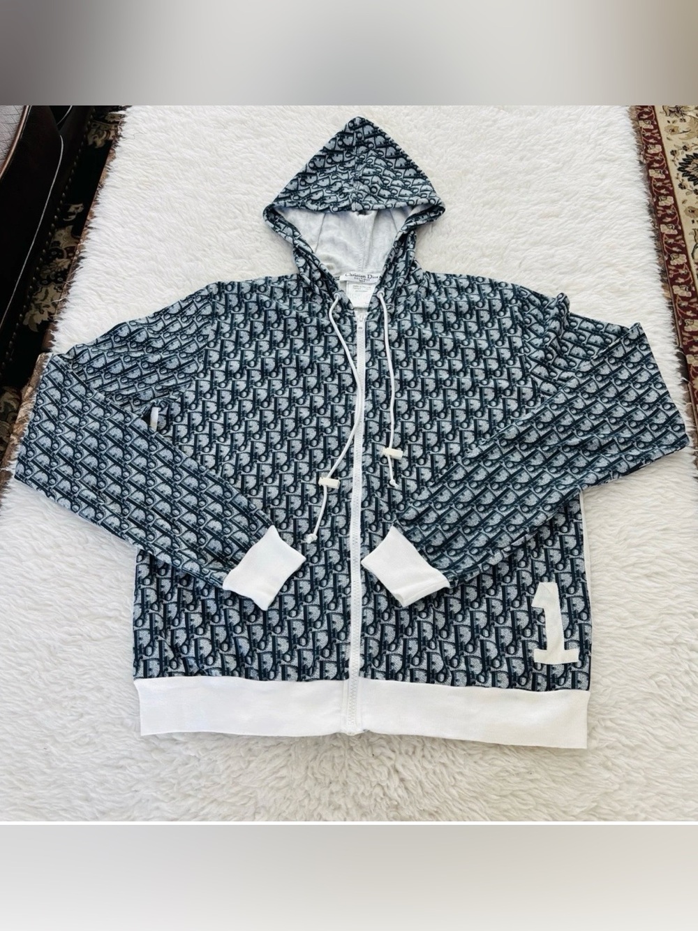 Christian Dior Trotter Vtg blue/White zip up Hoodie Sweater Jacket EU 38 US 6